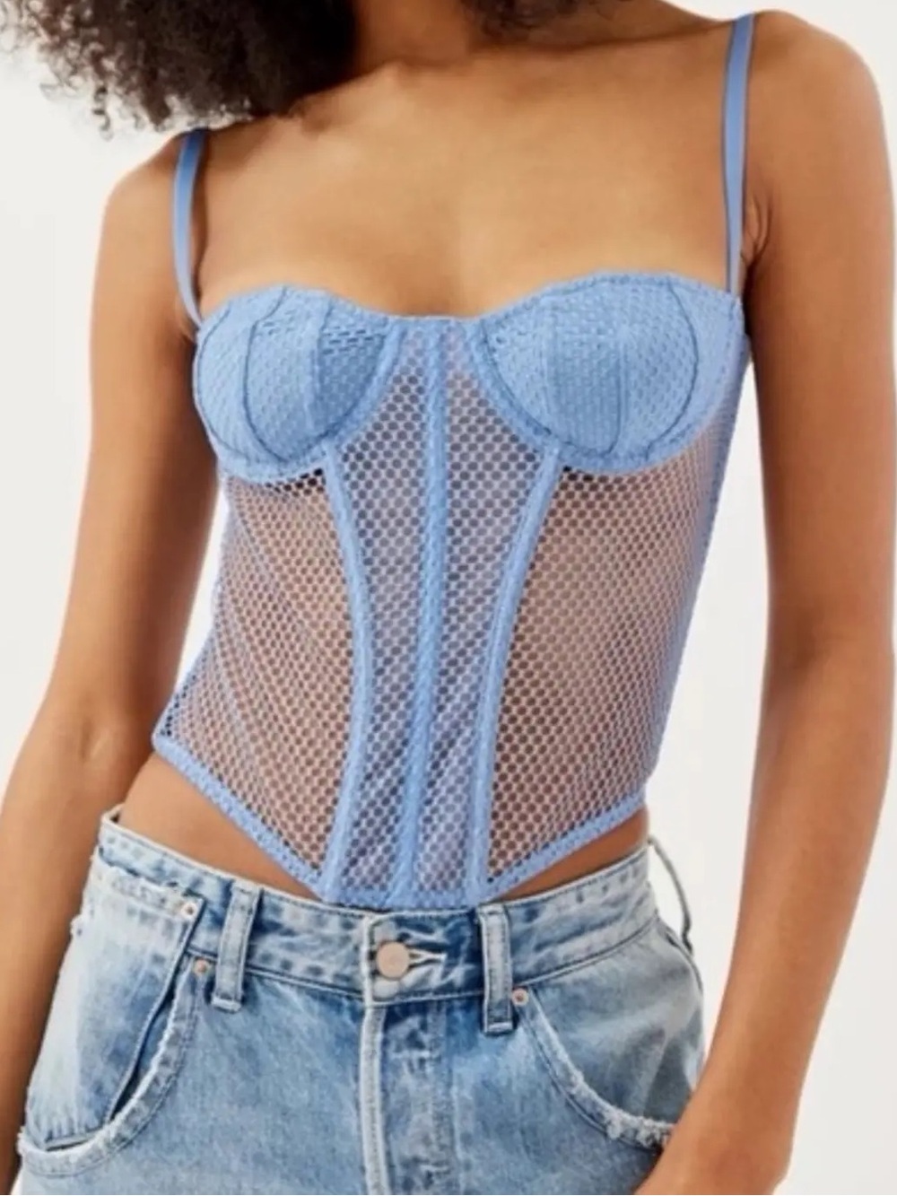 Urban Outfitters Out From Under Blue Overdrive Fishnet Corset M